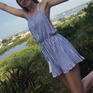 White and Blue Striped Romper